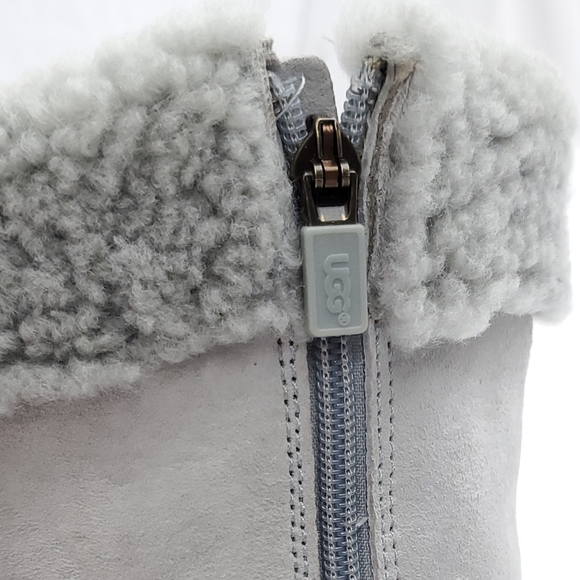 UGG Women's Plumdale Shearling Cuff Tall Suede Wool Lining Gray Boots Zip Size 7 - Picture 10 of 16
